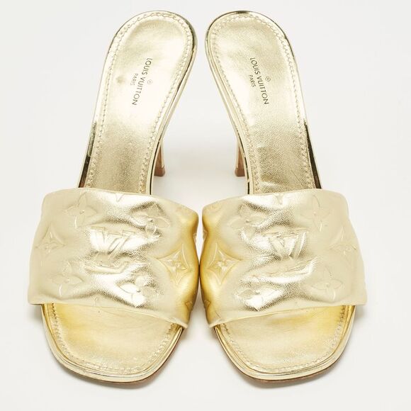 Louis Vuitton Gold Monogram Leather Revival Slide Sandals Size 39 - Picture 3 of 7